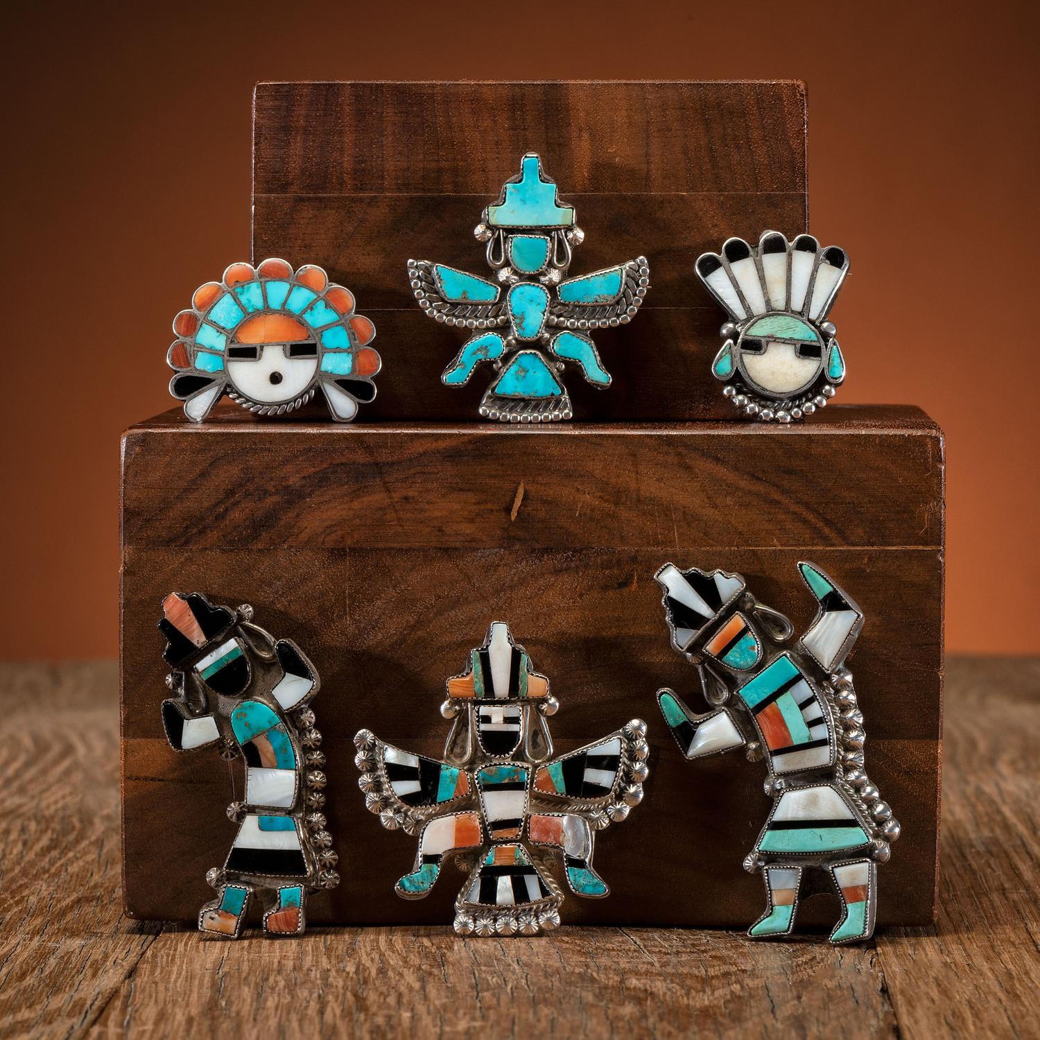 Zuni Mosaic and Channel Inlay Pins / Brooches