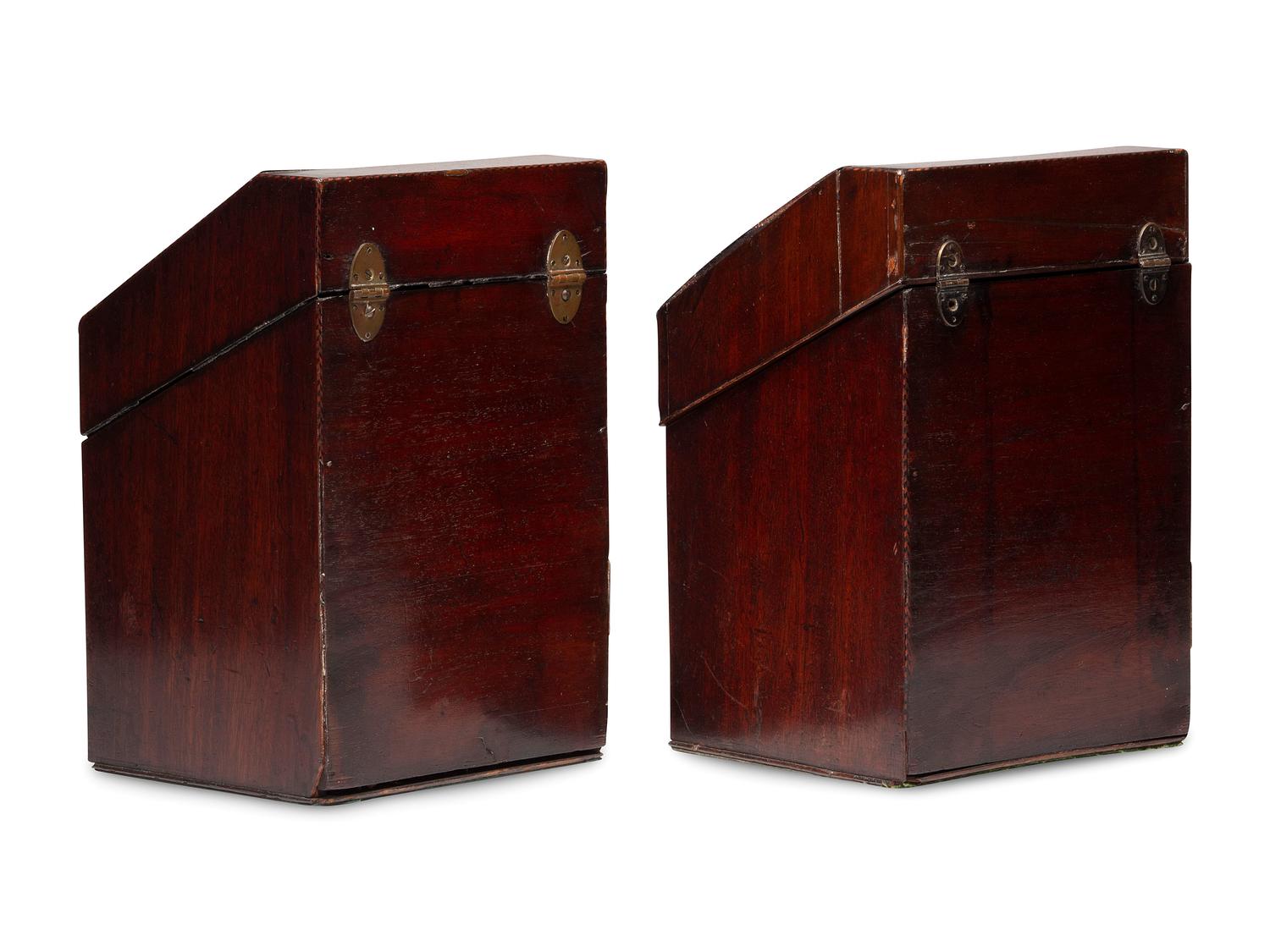 A Pair of Georgian Mahogany and Checkered Inlay Knife Boxes
