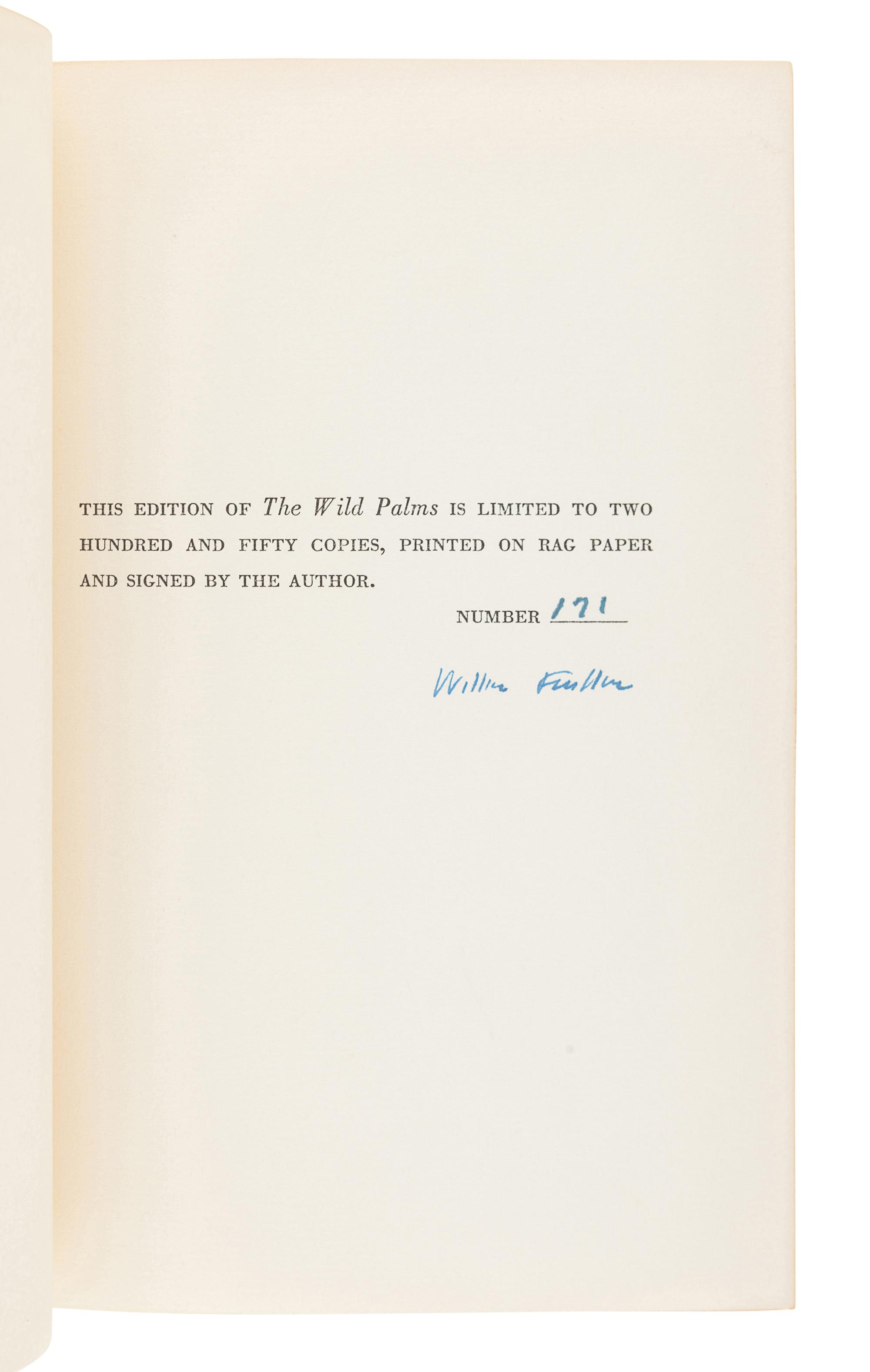 FAULKNER, William (1897-1962). The Wild Palms. New York: Random House, 1939.