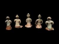 Five Thai Sukhothai Celadon Glazed Pottery Figures