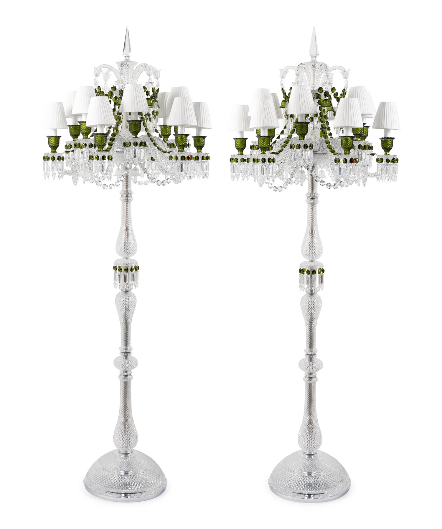 A Pair of Baccarat Zénith Cut Glass Twelve-Light Torchères