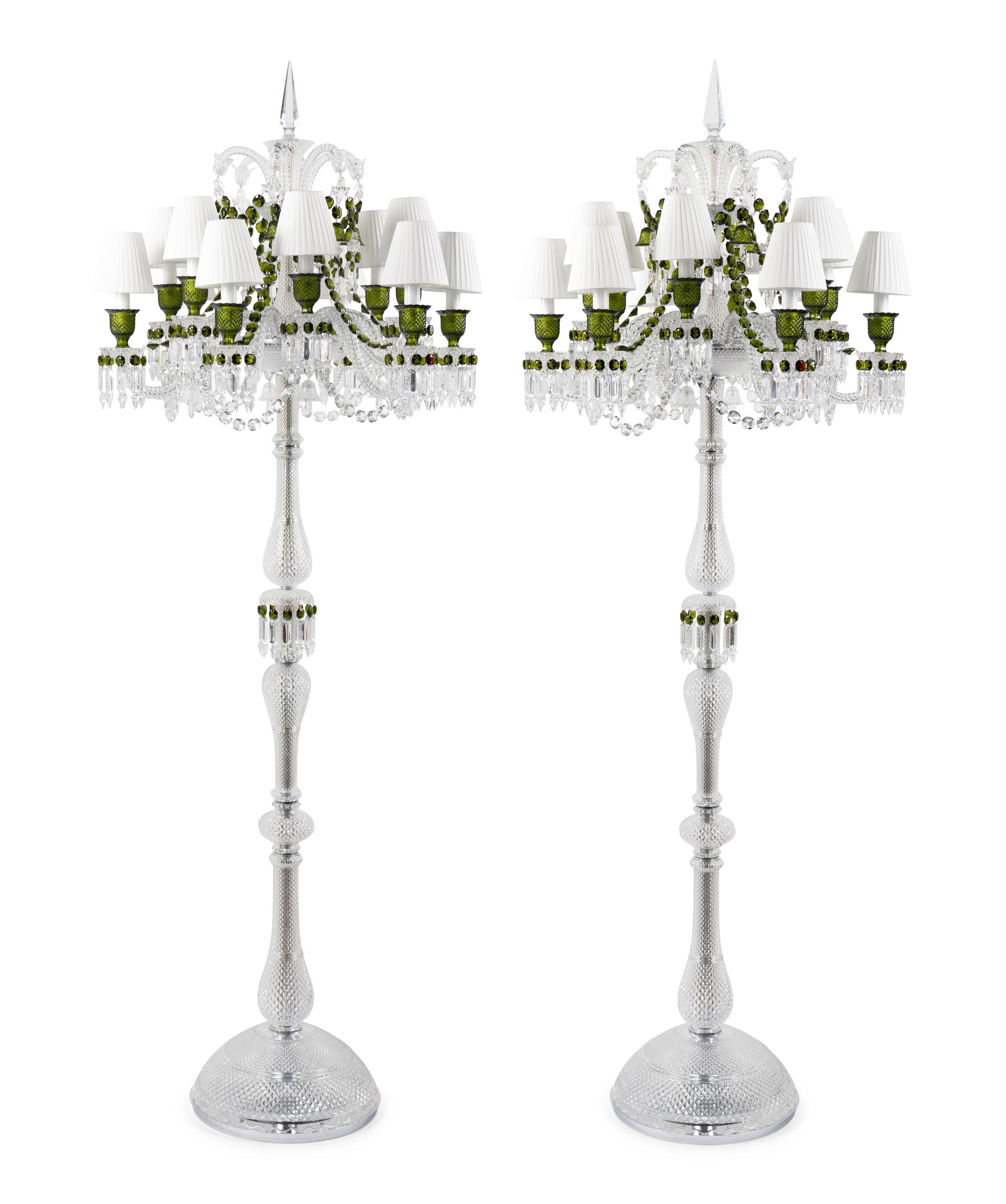 A Pair of Baccarat Zénith Cut Glass Twelve-Light Torchères