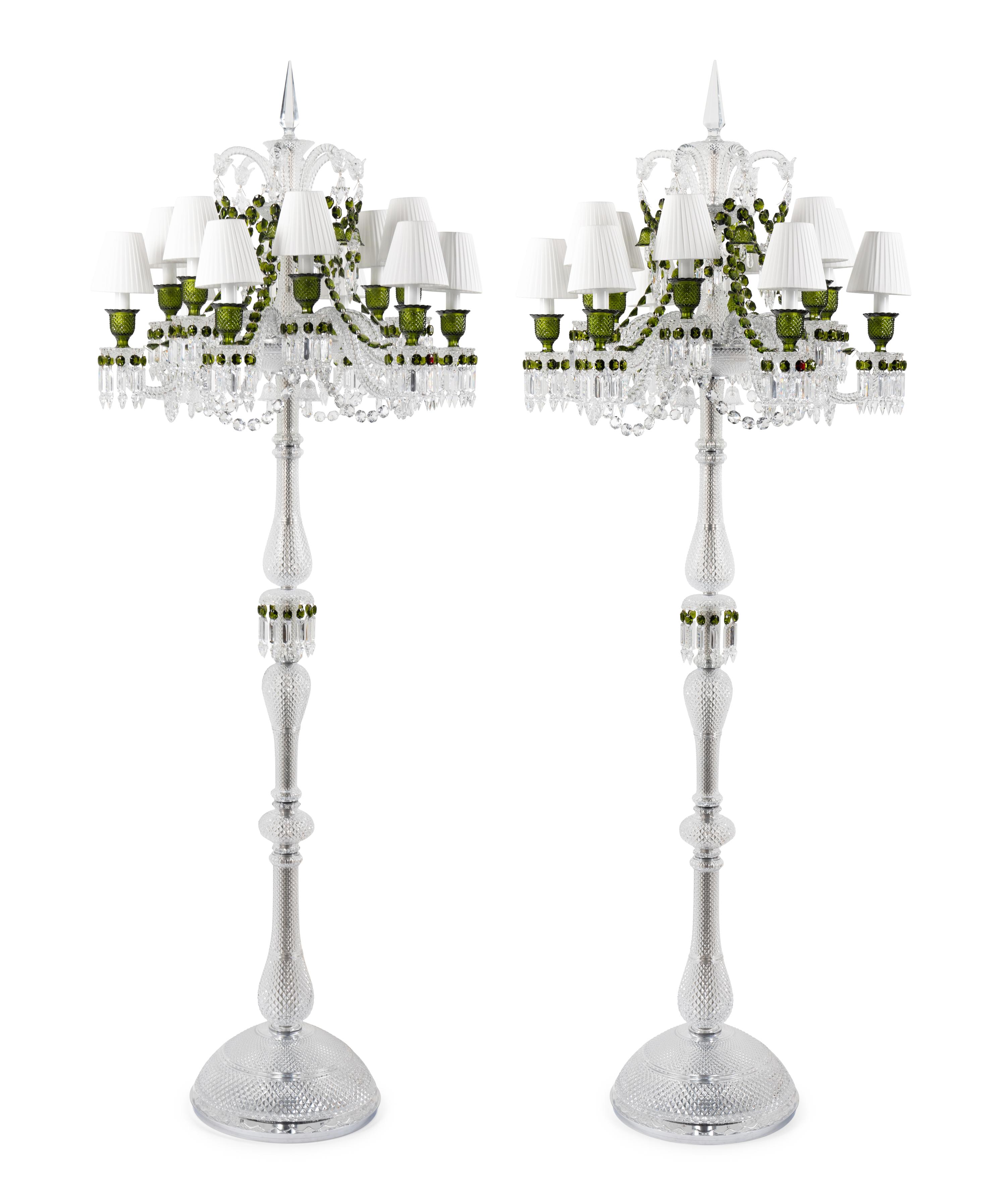 A Pair of Baccarat Zénith Cut Glass Twelve-Light Torchères
