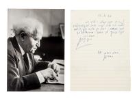BEN-GURION, David (1886-1973). Autograph letter signed, in Hebrew, to Hanna Bentov, 12 March 1966.