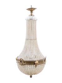 An Empire Style Gilt Metal and Beaded Glass Chandelier