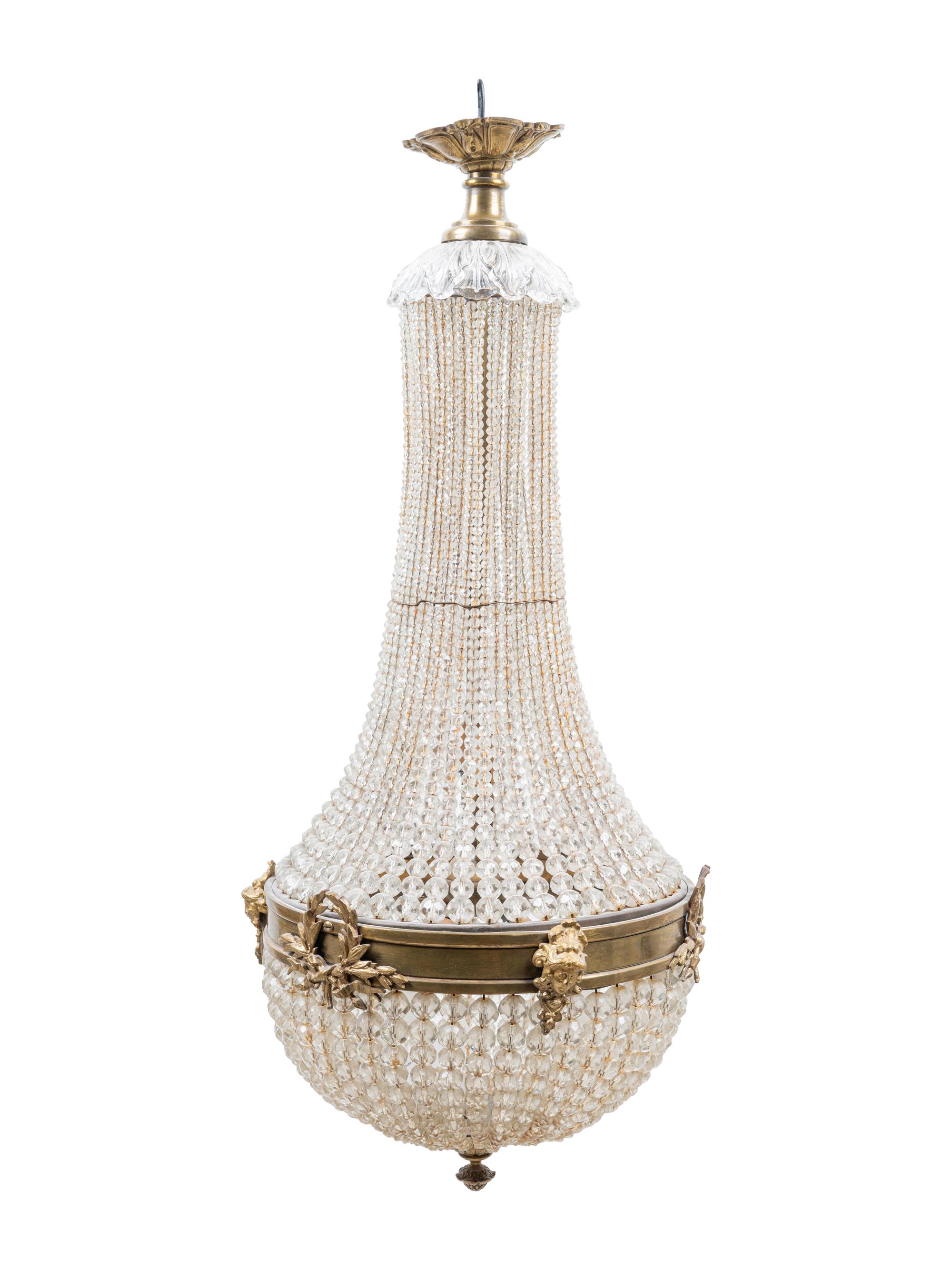 An Empire Style Gilt Metal and Beaded Glass Chandelier