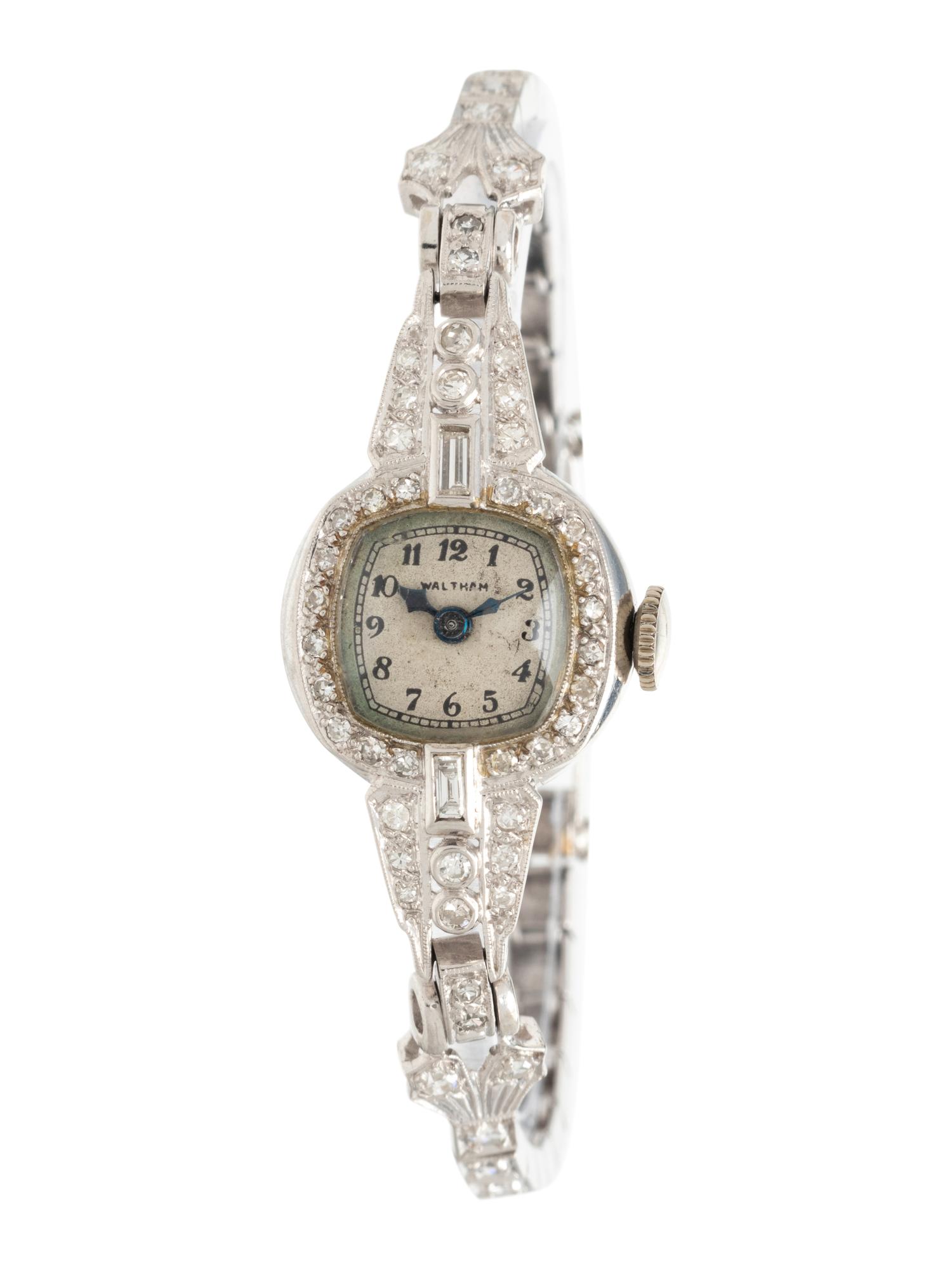WALTHAM, PLATINUM AND DIAMOND WATCH