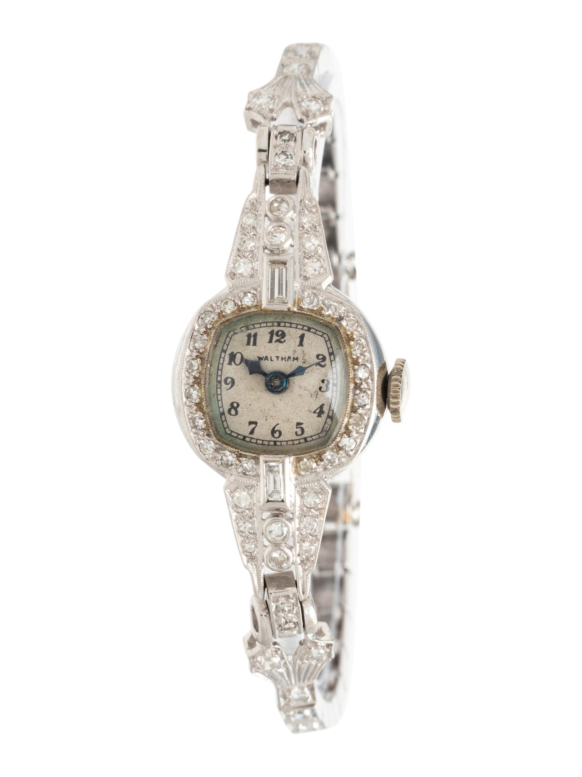 WALTHAM, PLATINUM AND DIAMOND WATCH