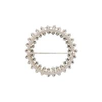 DIAMOND, CULTURED PEARL, AND EMERALD BROOCH