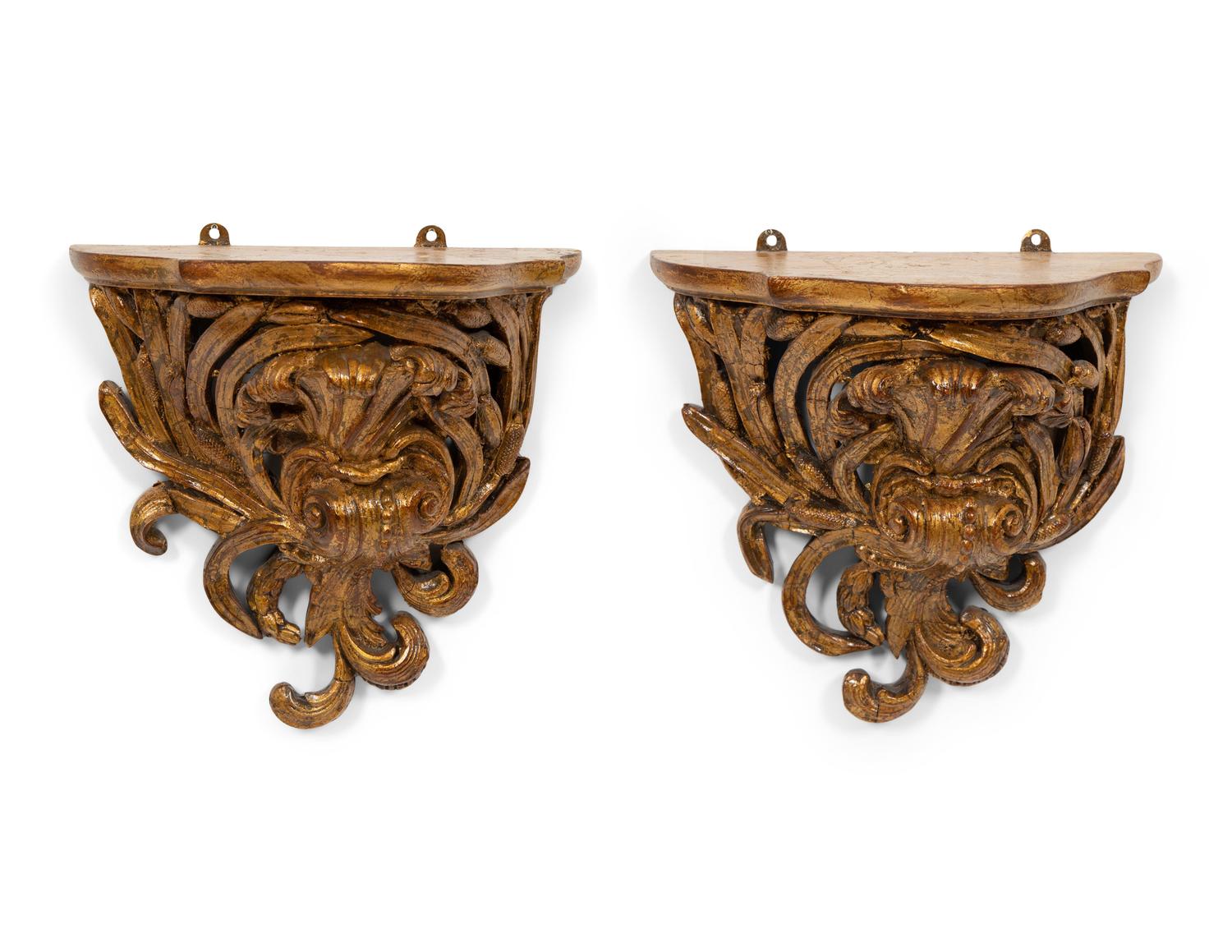 A Pair of Continental Giltwood Wall Brackets