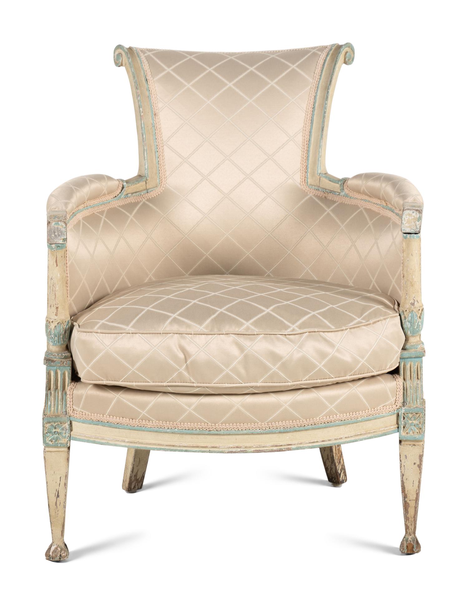 A Directoire White and Blue Painted Bergère