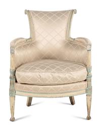 A Directoire White and Blue Painted Bergère