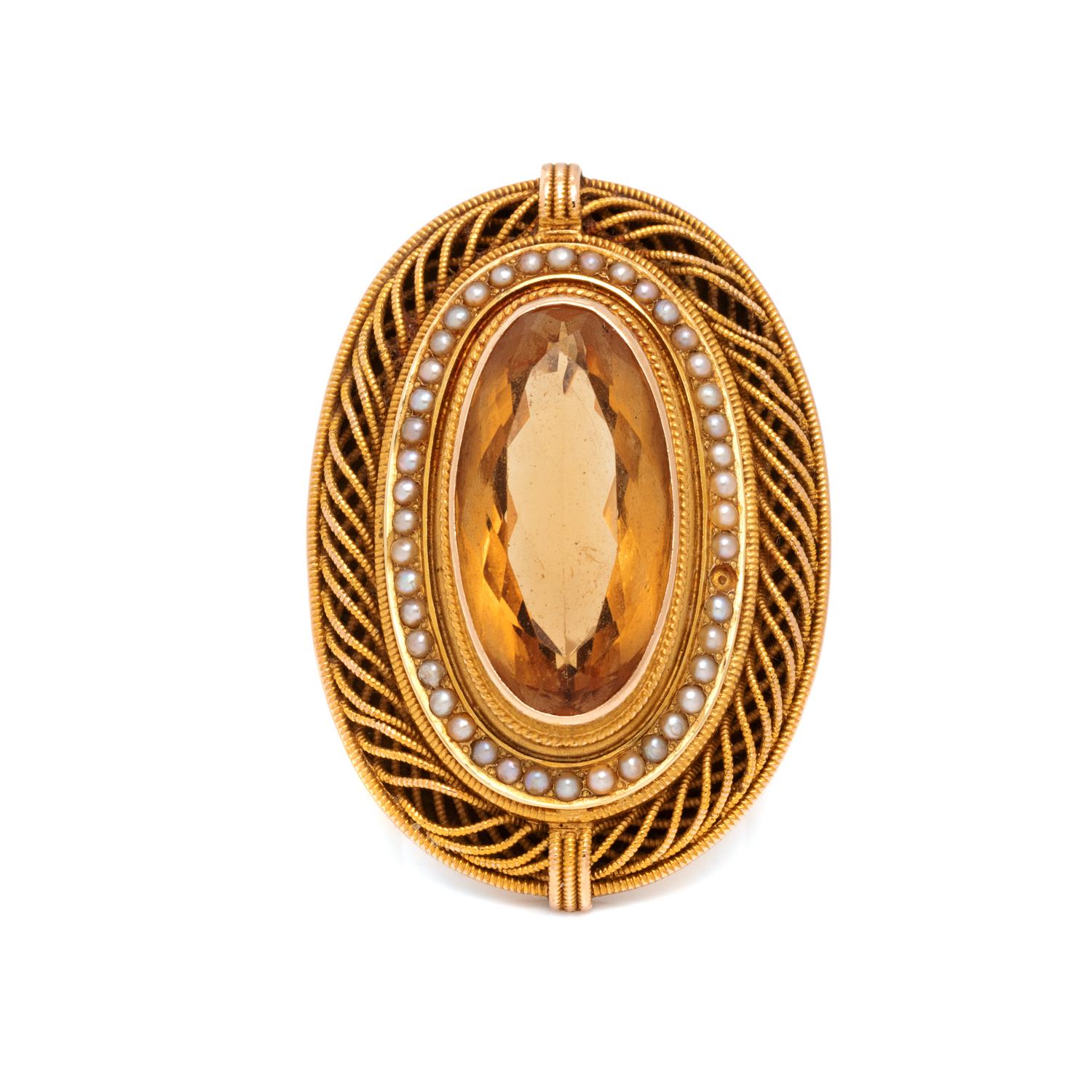 YELLOW GOLD, CITRINE AND SEED PEARL RING