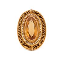 YELLOW GOLD, CITRINE AND SEED PEARL RING