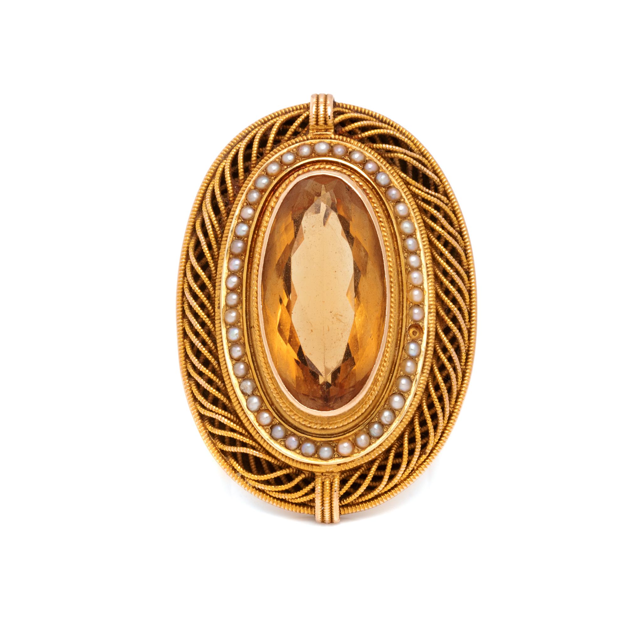 YELLOW GOLD, CITRINE AND SEED PEARL RING