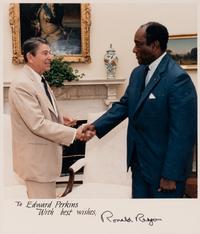 [PERKINS, Edward Joseph (1928-2020)]. A group of 9 documents or photographs by Presidents Nixon, Reagan, or Bush to Perkins, presumably with secretarial or facsimile signatures, including:
