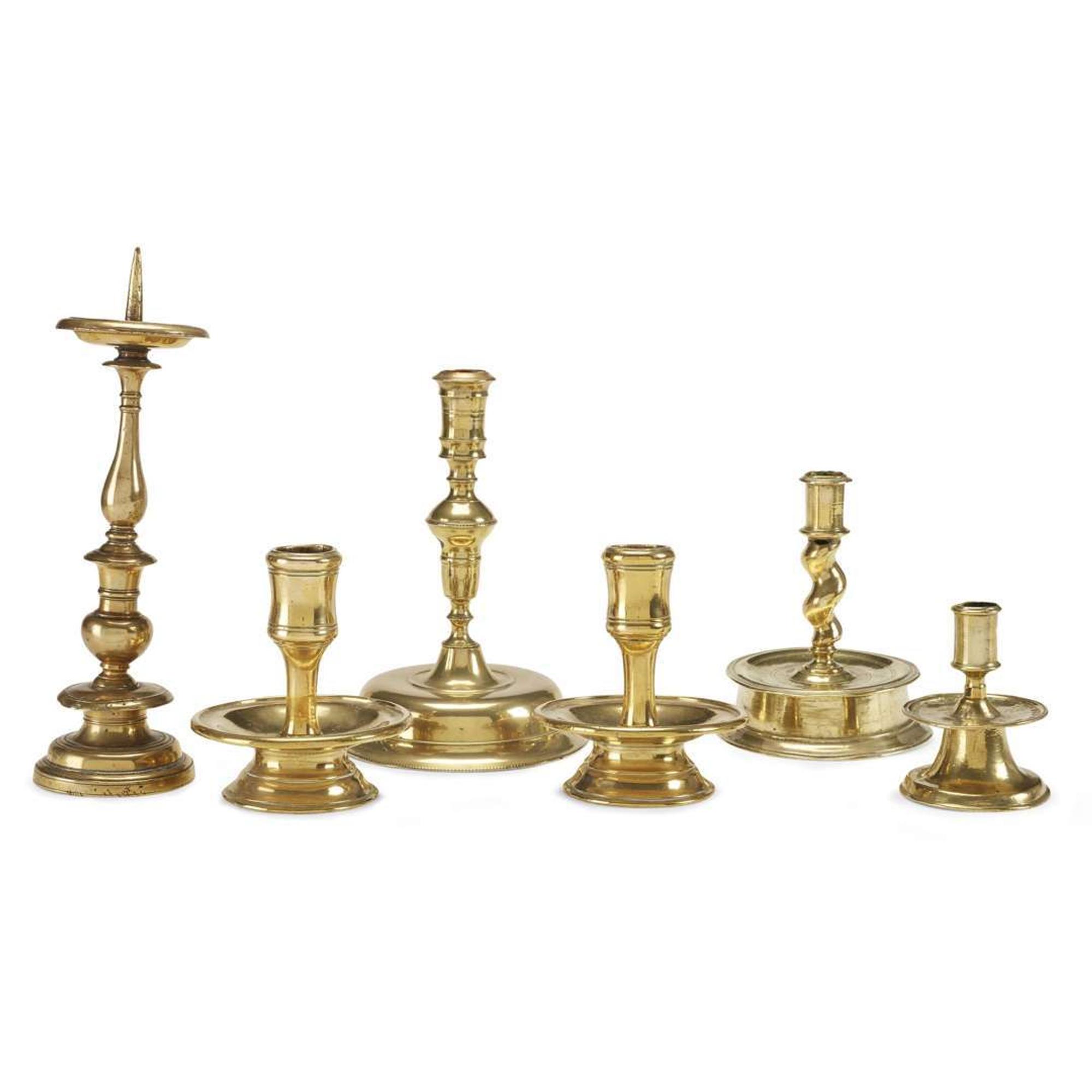 Group of six brass candlesticks German or Flemish, 16th/17th century