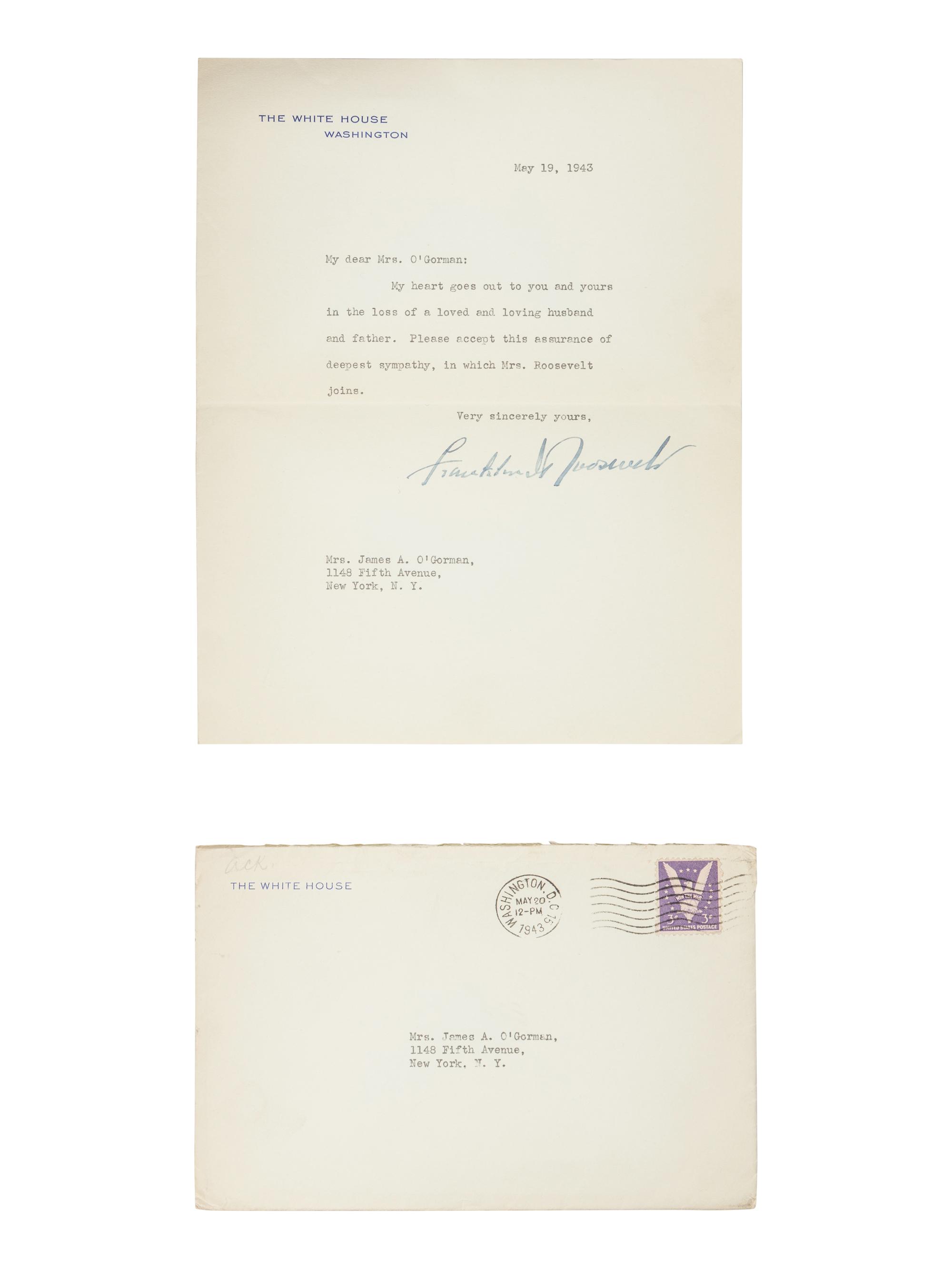 WILSON, Woodrow (1856-1924). Two autograph letters signed, as President, to Senator James A. O'Gorman, 20 April and 5 May 1913, regarding the appointment of the Collector of the Port of New York, comprising: