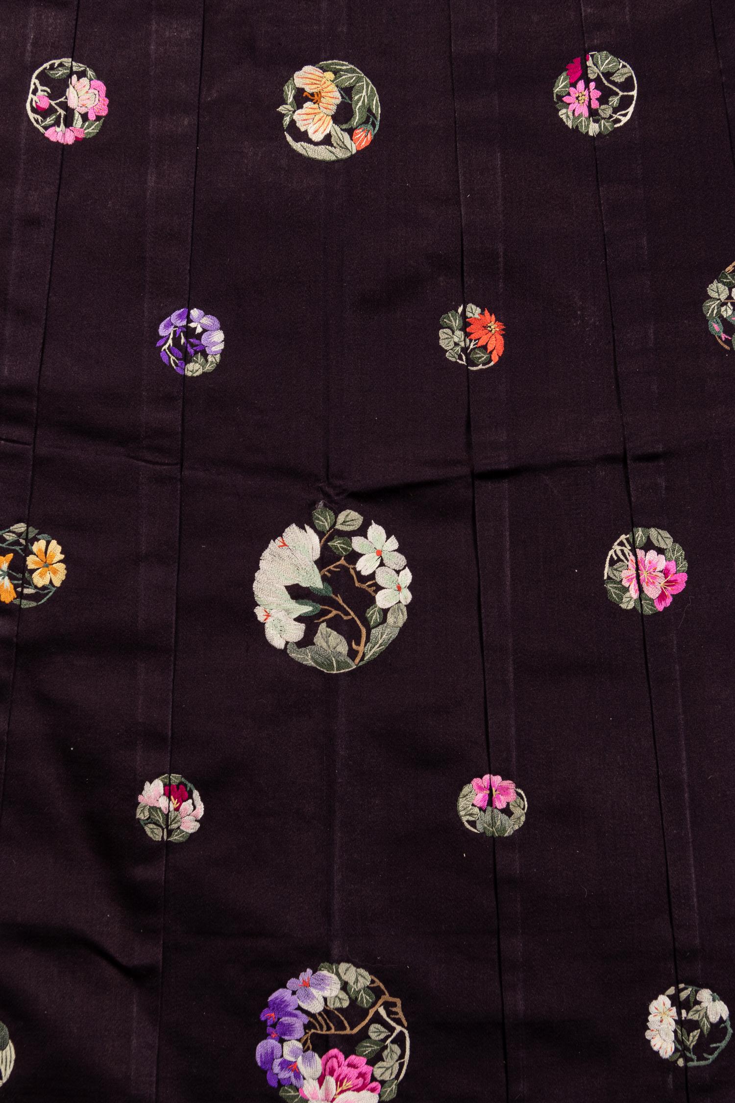 A Set of Aubergine Satin Ground Embroidered Silk Lady's Robe and Skirt