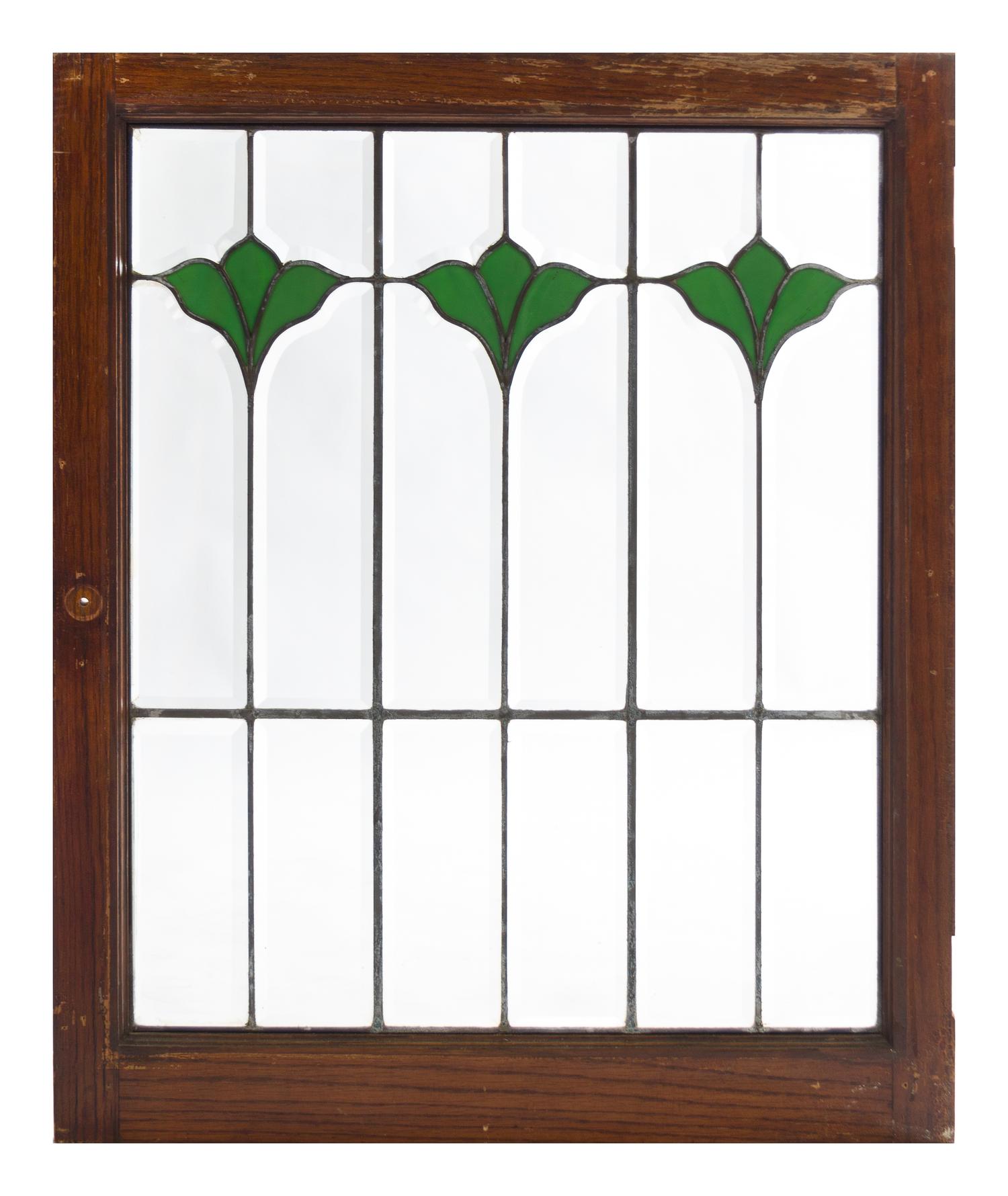 A Leaded Glass Window Height 33 1/2 x width 26 1/2 inches.
