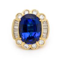 Tanzanite, Diamond, and Yellow Gold Ring