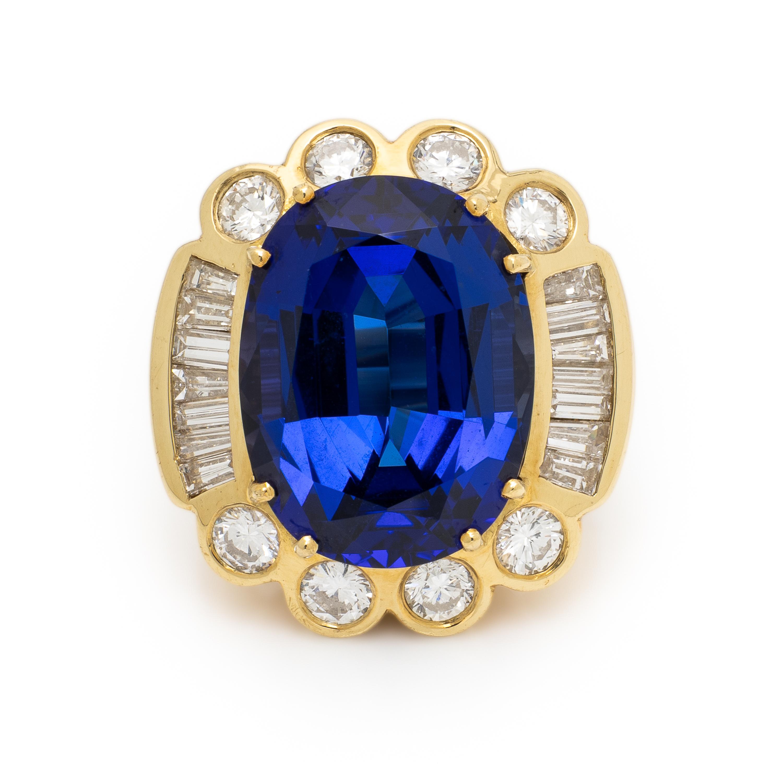 Tanzanite, Diamond, and Yellow Gold Ring