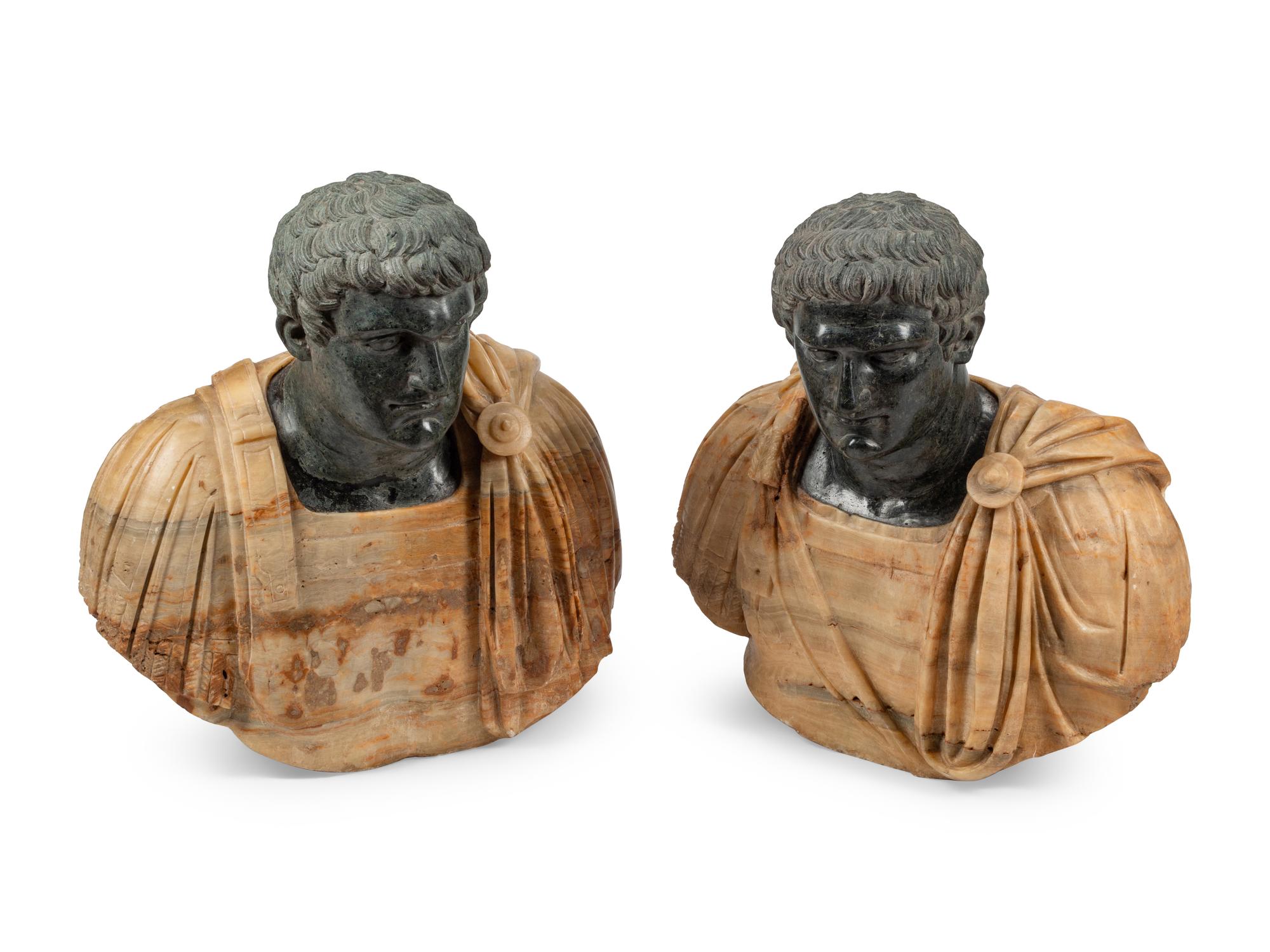 A Pair of Continental Marble and Alabaster Busts