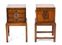 Two Continental Painted Burlwood Bedside Cabinets Height 28 inches. — LATE 19TH CENTURY