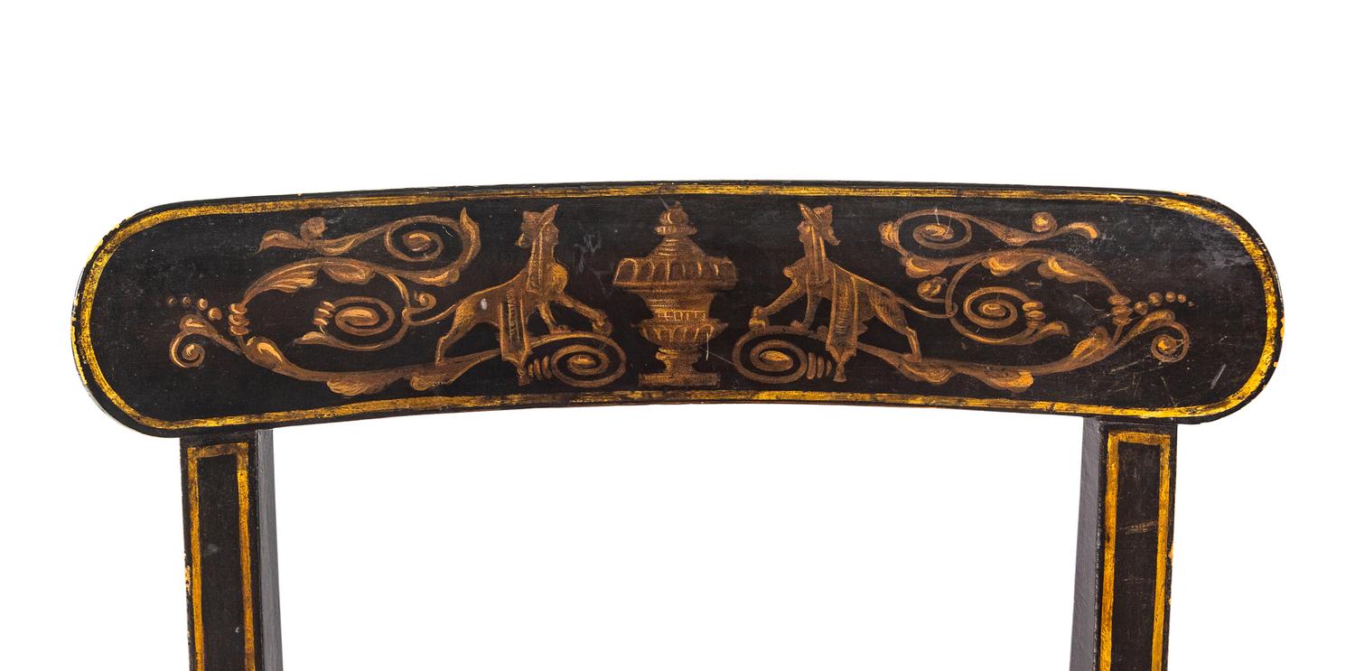 A Set of Eight Regency Black-Painted and Parcel-Gilt Dining Chairs