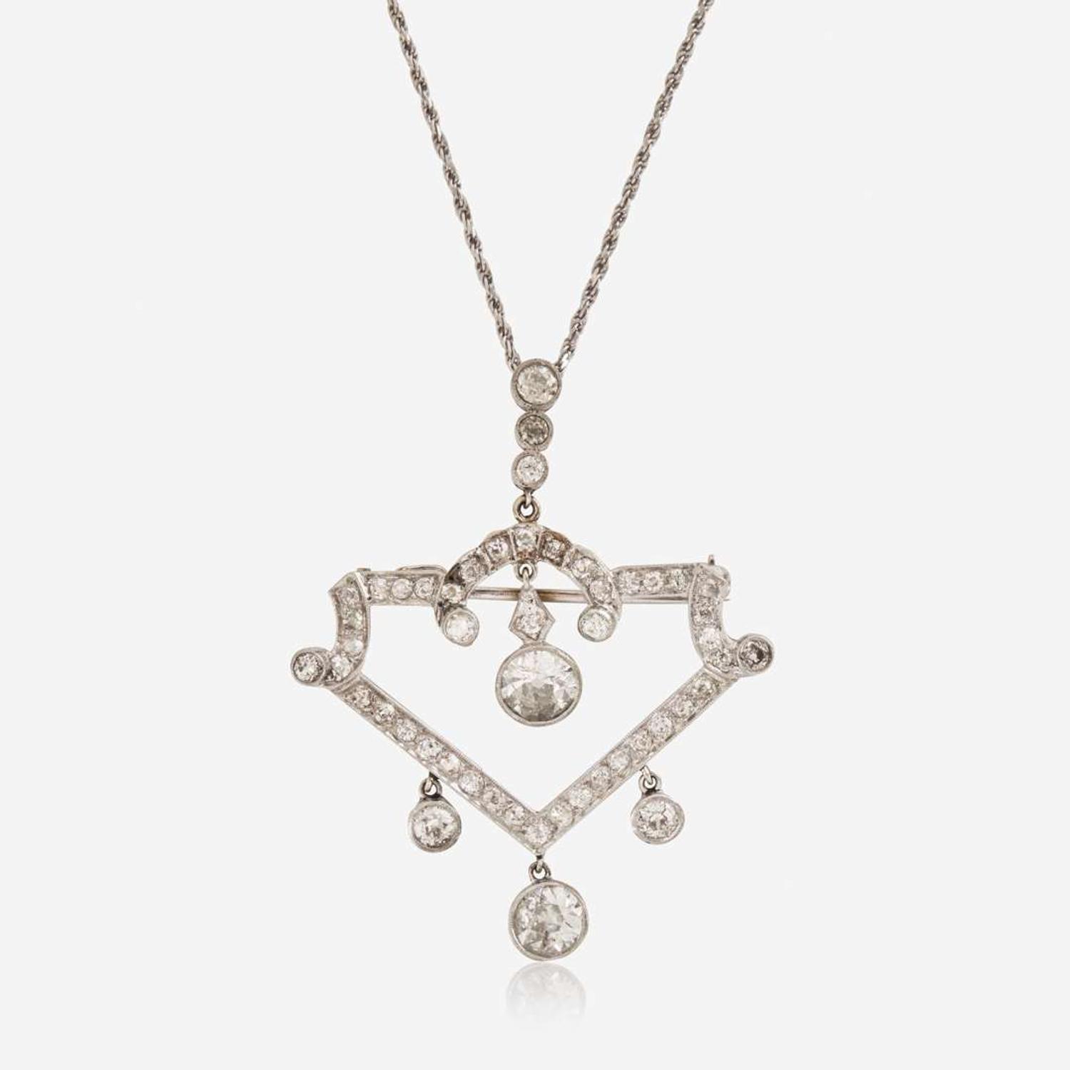 An Art Deco Platinum, Diamond, and 14K White Gold Necklace