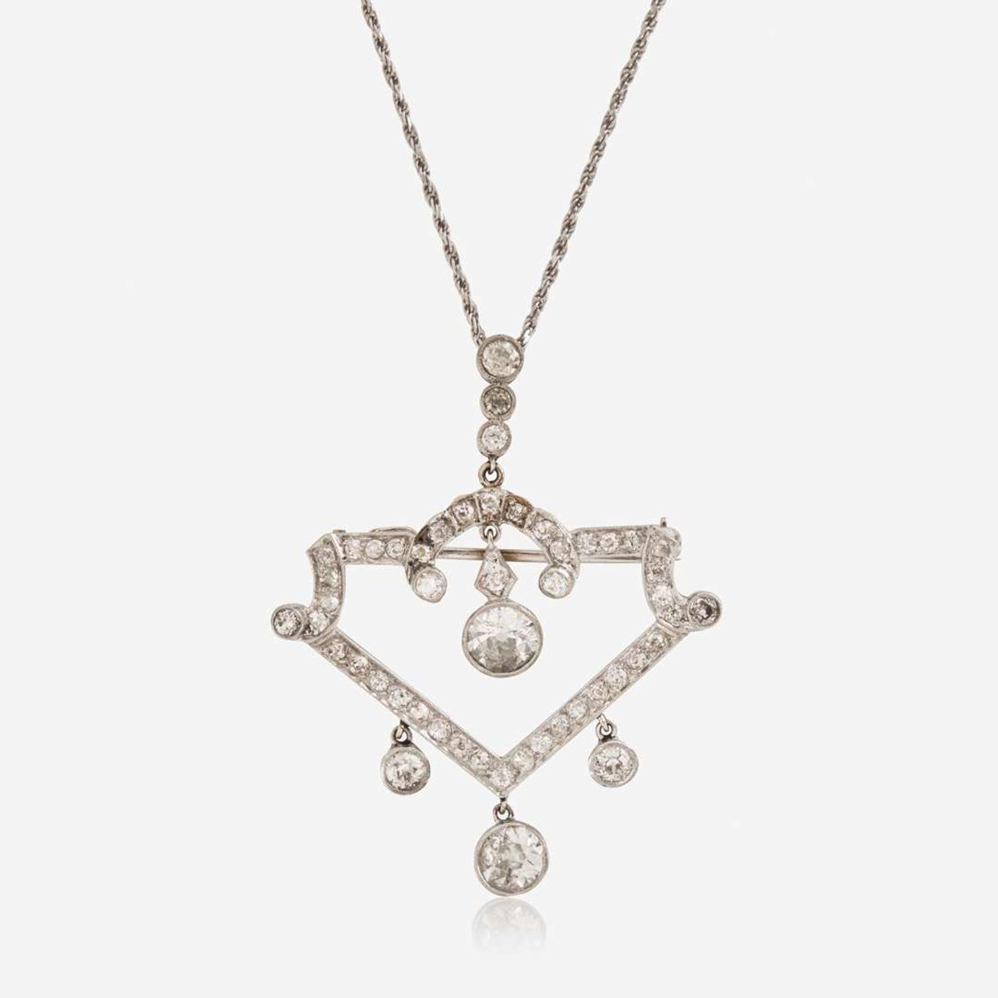 An Art Deco Platinum, Diamond, and 14K White Gold Necklace