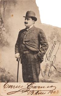CARUSO, Enrico (1873-1921). Photographic postcard signed ("Enrico Caruso"), to Maria Clara Demarchi, Buenos Aires, 1903.