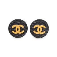 Iconic Chanel Black Quilted Gold-Tone Ear Clips