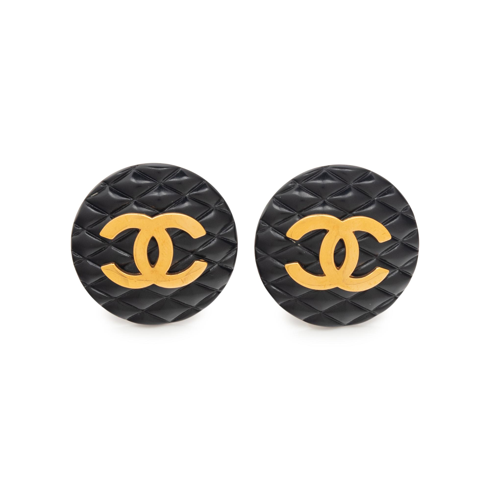 Iconic Chanel Black Quilted Gold-Tone Ear Clips