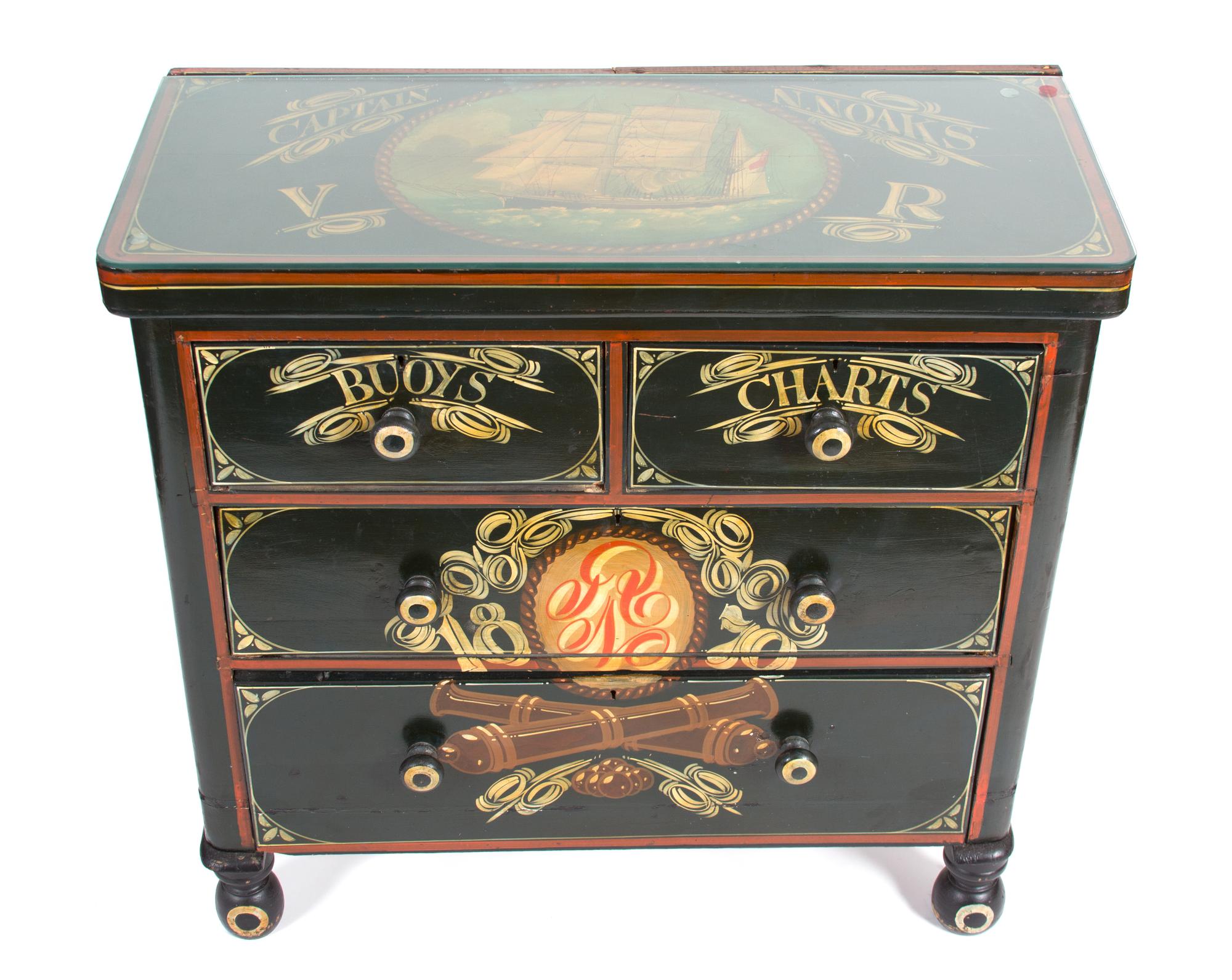 A Vintage Painted Nautical Chest Height 37 x width 37 1/2 x depth 16 1/2 inches. — 19TH/ 20TH CENTURY