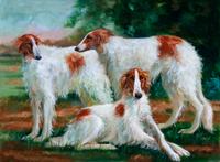 Three Works of Art depicting Borzoi Largest: 17 1/2 x 23 1/2 inches.