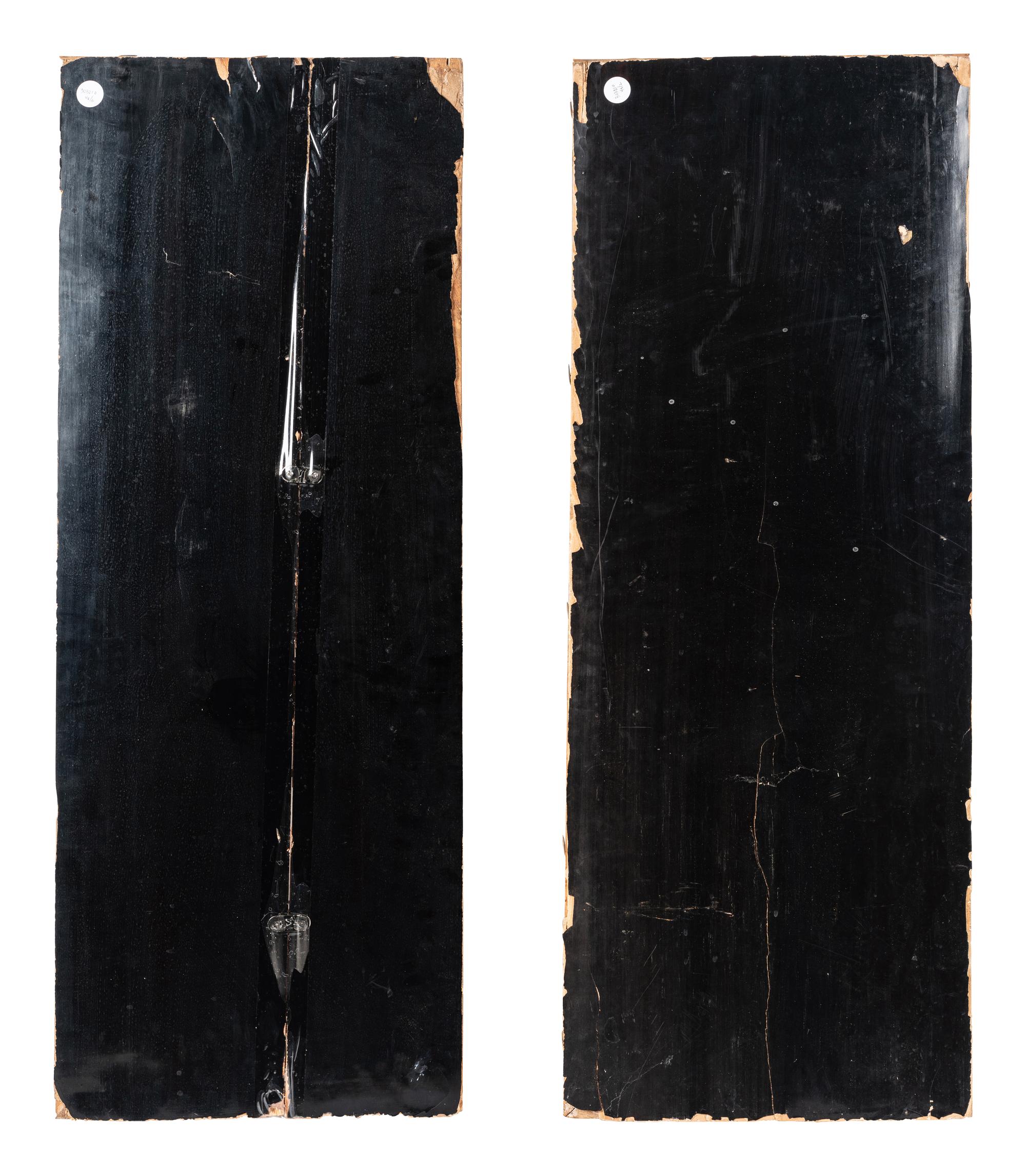 A Pair of Chinese Carved Gilt and Red Lacquered Wood Panels