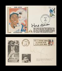 A Collection of Hank Aaron and Al Downing Signed Autograph 715 Home Run Cachets