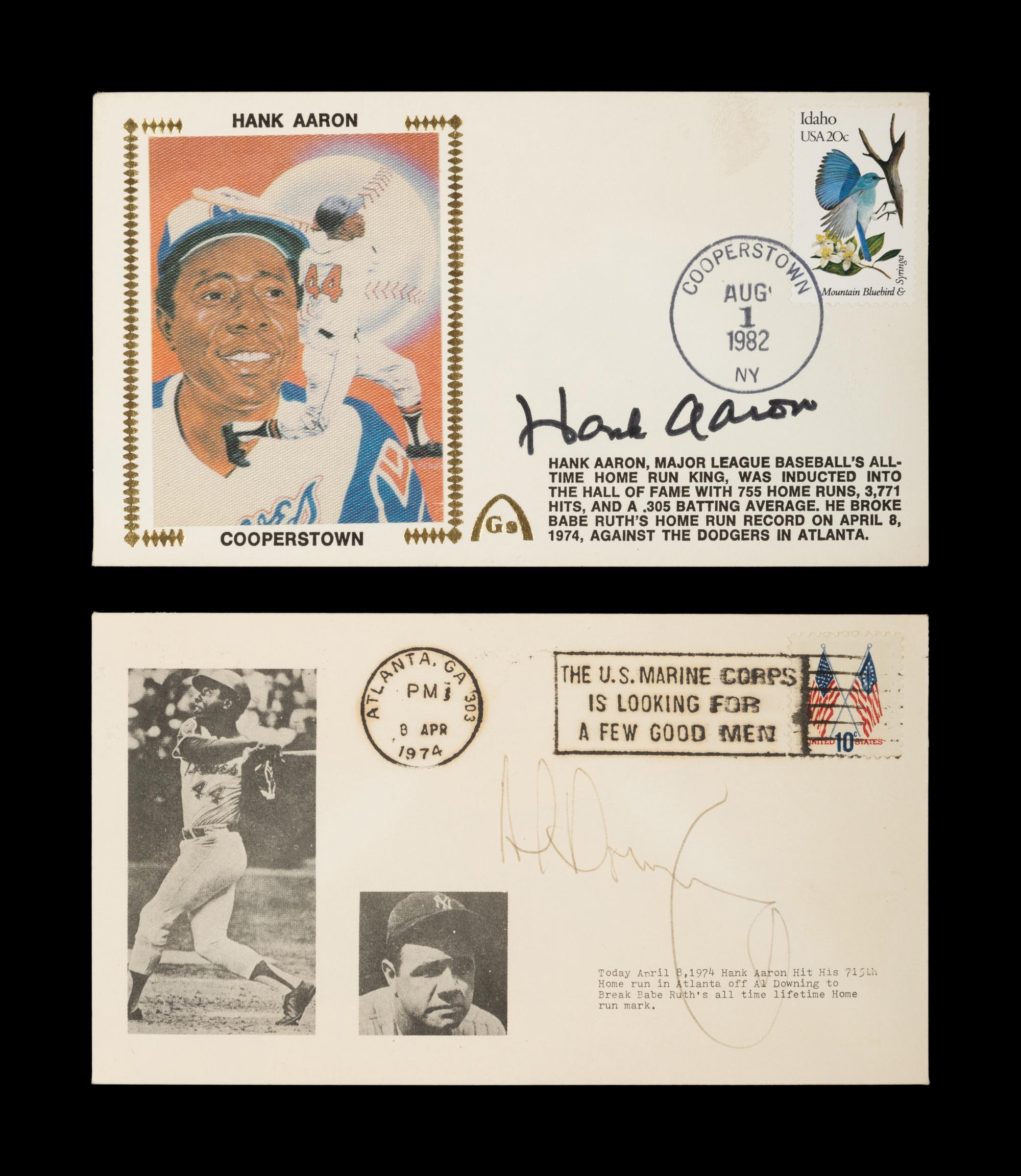 A Collection of Hank Aaron and Al Downing Signed Autograph 715 Home Run Cachets