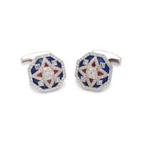 DIAMOND, RUBY AND ENAMEL CUFFLINKS