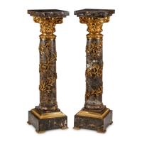 A Pair of Louis XVI Style Gilt Bronze Mounted Marble Pedestals