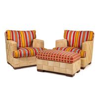 John Hutton for Donghia c. 1990 — Block Island Rattan Club Chairs, and Ottoman Donghia Furniture