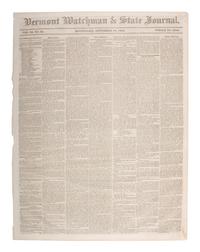 [LINCOLN, Abraham (1809-1865)]. Vermont Watchman & State Journal. Vol. 52, No. 42. Montpelier, VT: E.P. Walton, 10 September 1858.