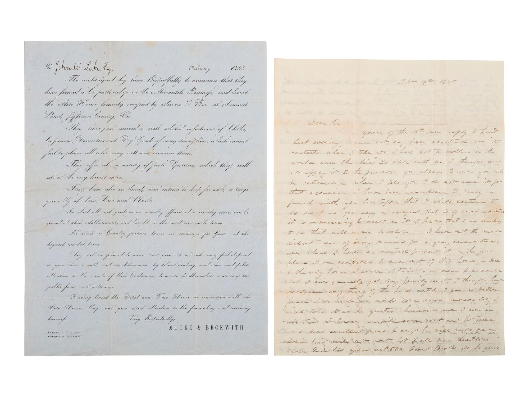 [CIVIL WAR]. LUKE, John Whelan (1815-1896). Archive of letters and documents related to a prominent Virginia statesman.