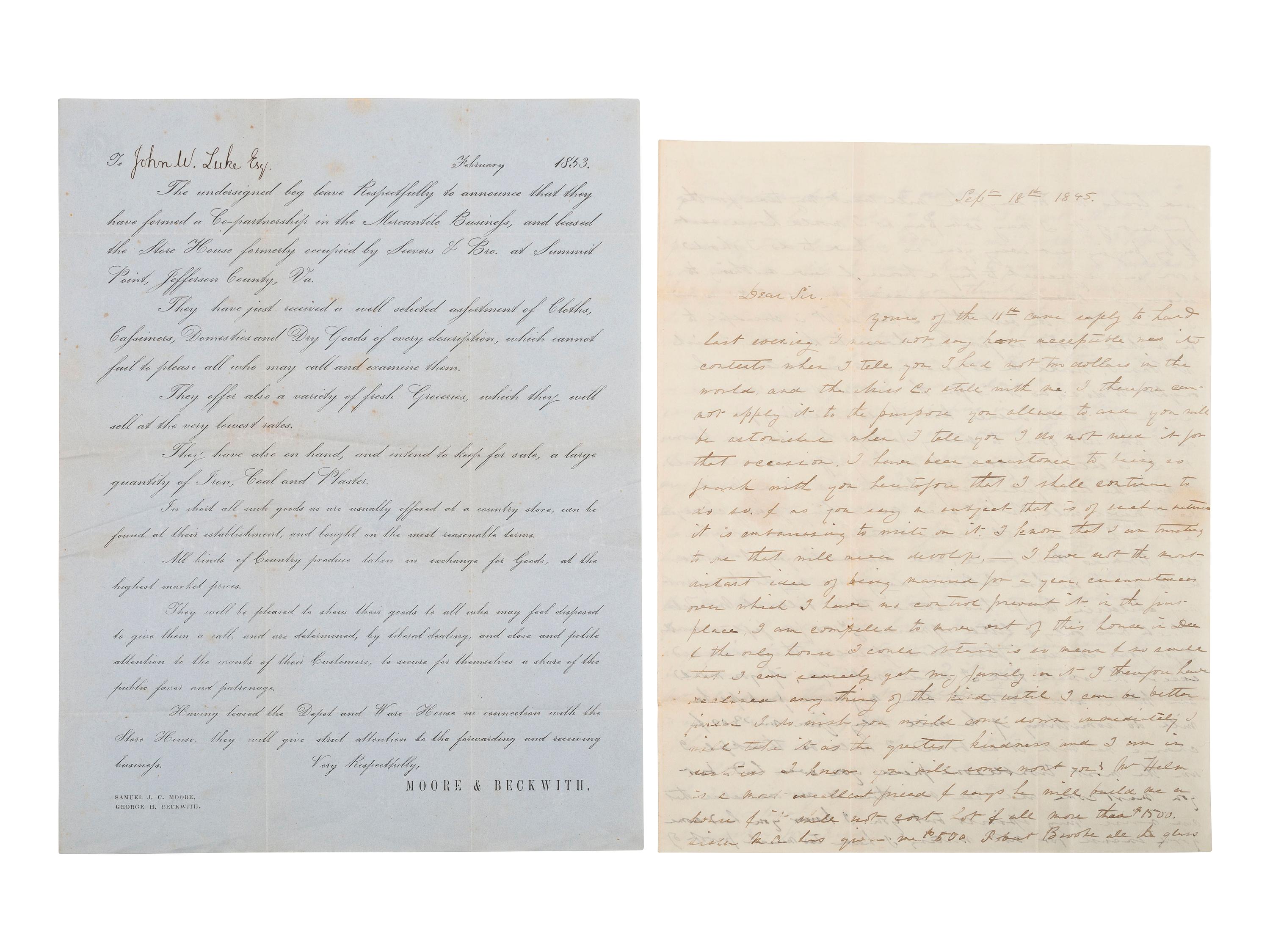 [CIVIL WAR]. LUKE, John Whelan (1815-1896). Archive of letters and documents related to a prominent Virginia statesman.