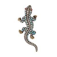 SILVER-TOPPED GOLD, OPAL AND DIAMOND LIZARD PENDANT/BROOCH