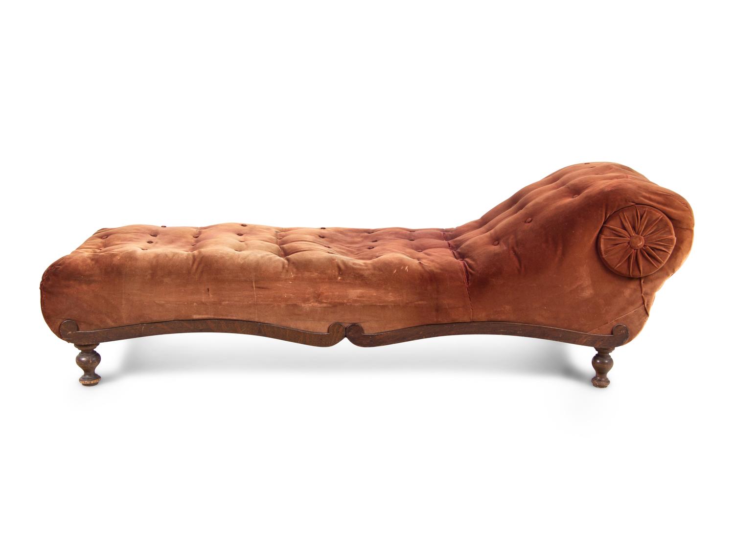 A Victorian Oak Veneered, Velvet Upholstered Fainting Couch