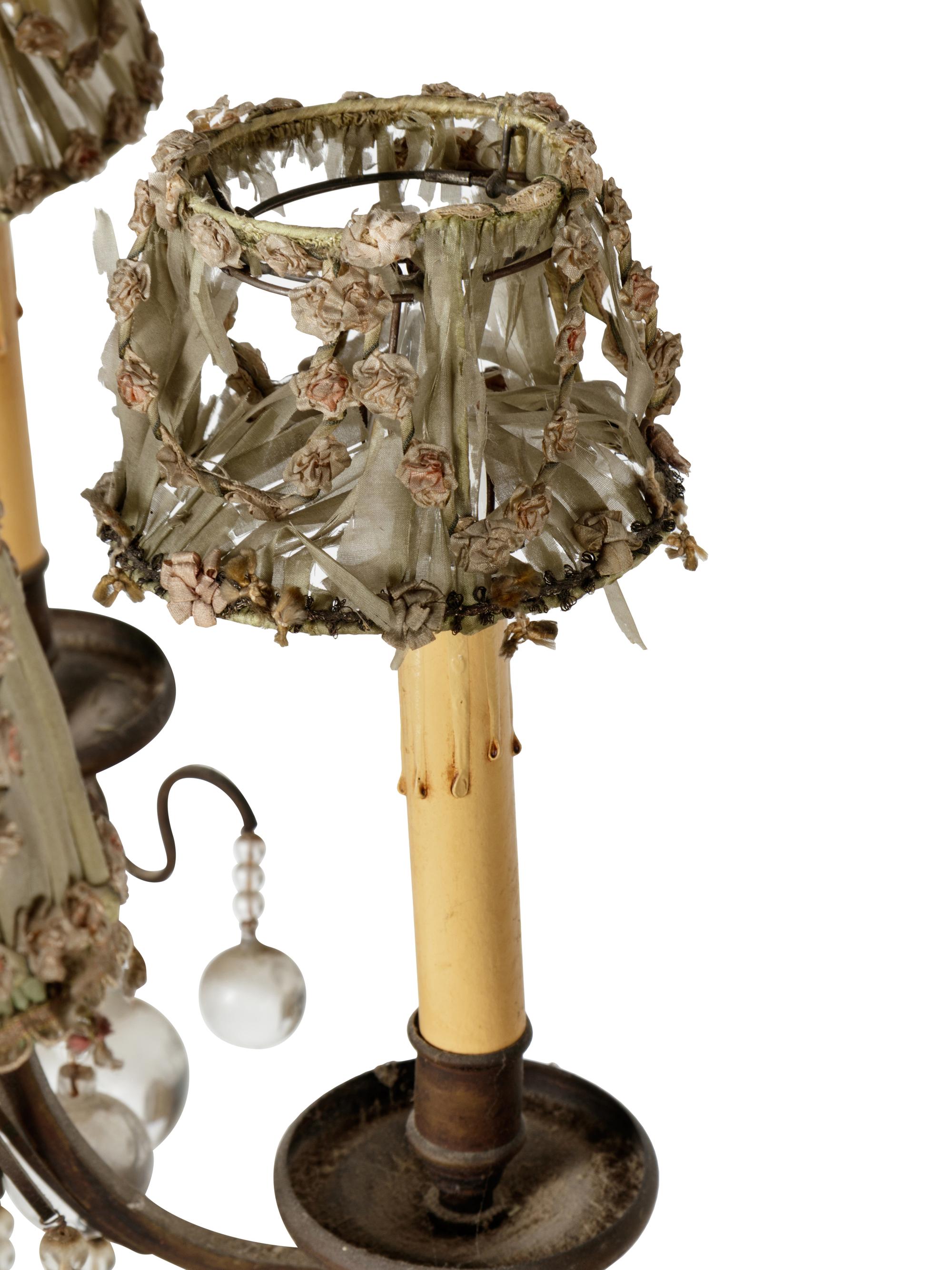 An Iron and Glass Six-Light Chandelier