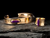 14K Gold and Sugilite Cuff Bracelet and Matching Ring
