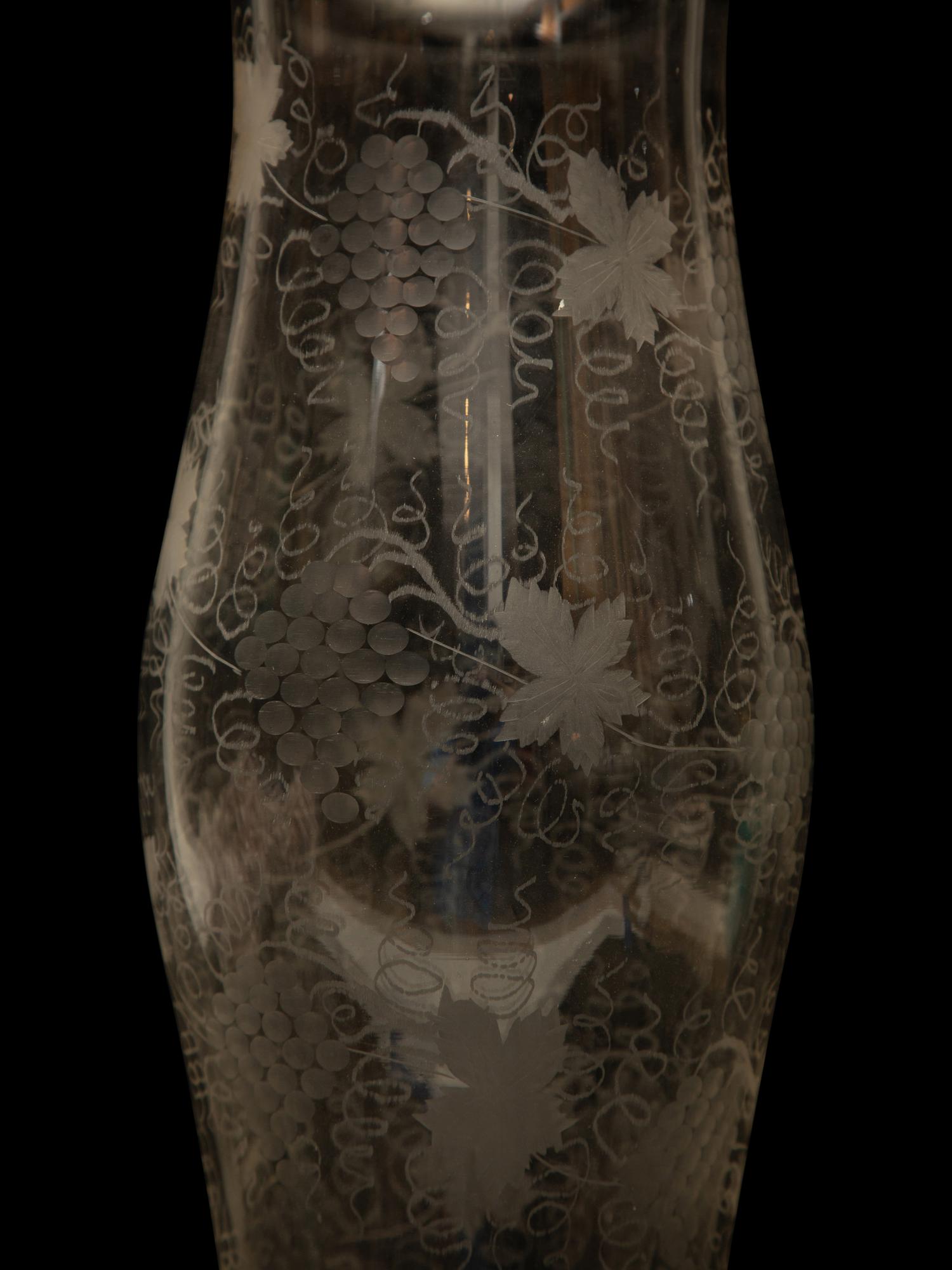 A Large English Etched Glass Hurricane Shade